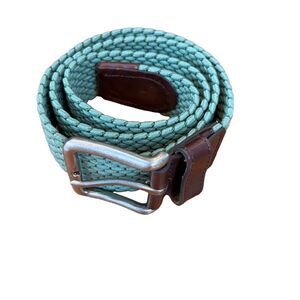 Fish Hippie Stretch Woven Braided Green Belt‎ w/Leather Trim 40"